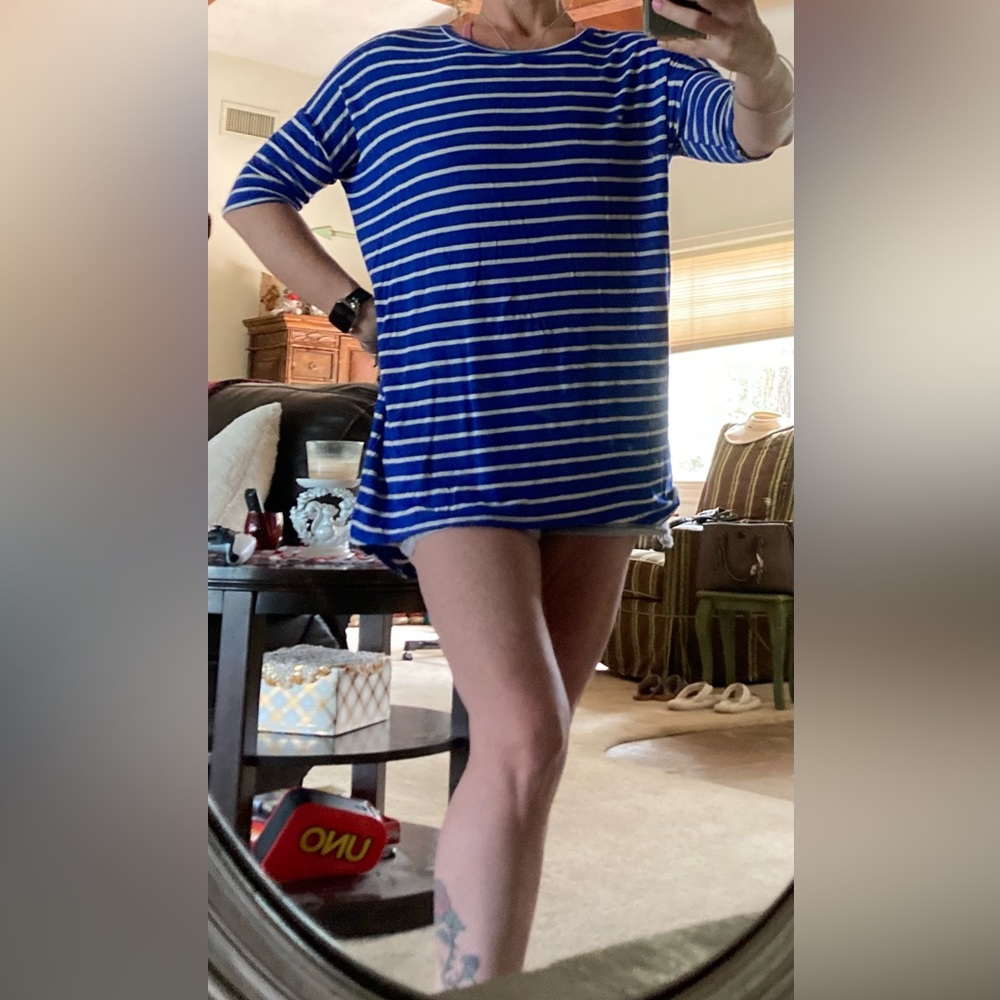 LuLaRoe Blue and White Striped Irma SMALL Tunic